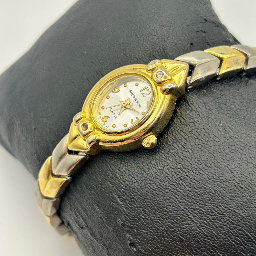 Vintage Sergio Valente Gold Silver Women’s Watch Working New Battery - Picture 2 of 7